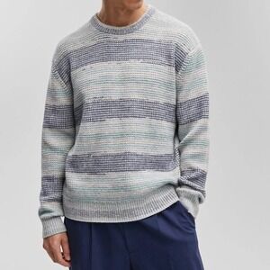 Mode of One Mens XXL Striped Textured Crewneck Sweater Caspian Water New